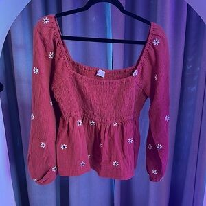 Pink Lily Smocked Peplum Blouse Pink Puff Sleeve